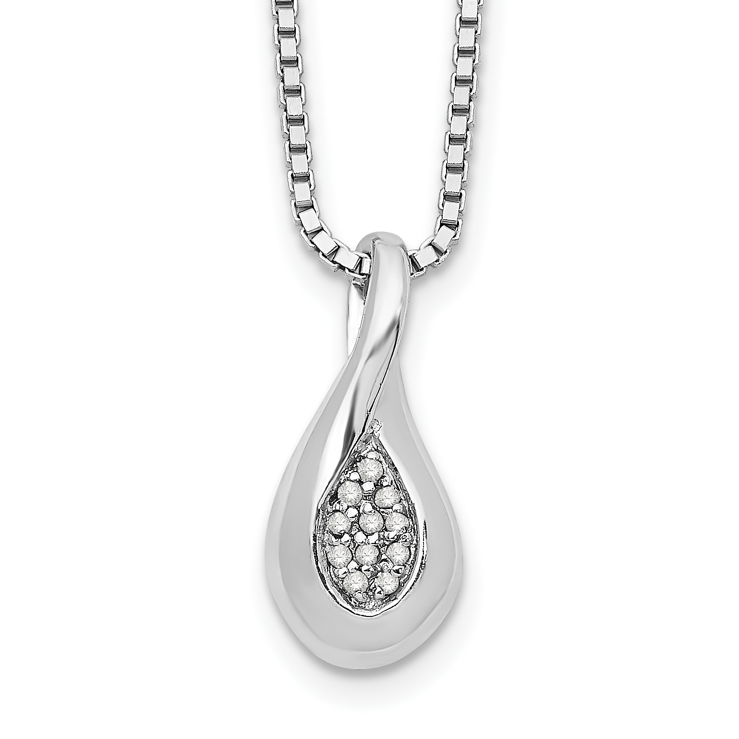 925 Sterling Silver Rhodium-Plated 18 Inch Diamond Teardrop Necklace, 2